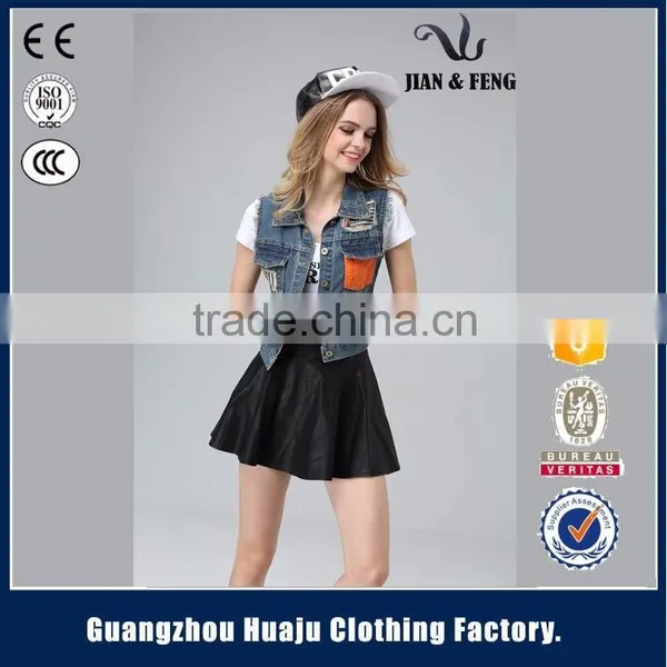 2016 Fashion Blue Short Washed Wholesale Jean Vest Ladies Denim Vest photo-4