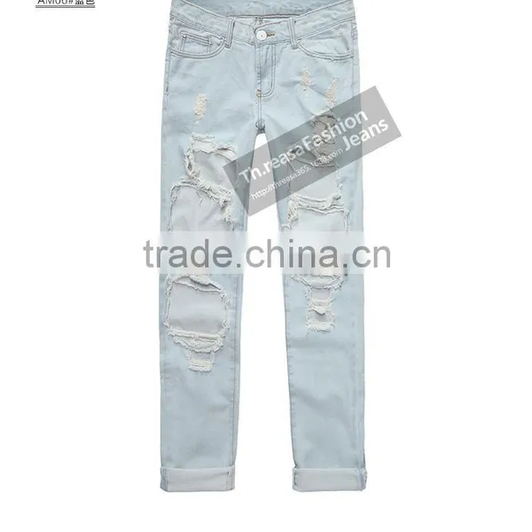 Best Selling Hollow Out Hole Brands Jean Pants For Women Boy Friend European Pattern Loose Clothing Womens Jeans Wholesale China photo-2