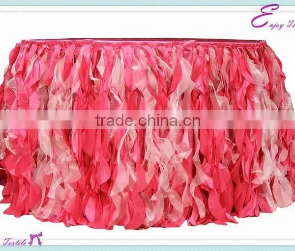 YHK#47 Curly Table Skirt - Polyester Banquet Wedding Wholesale Chair Cover Sash Table Cloth Skirt Linen