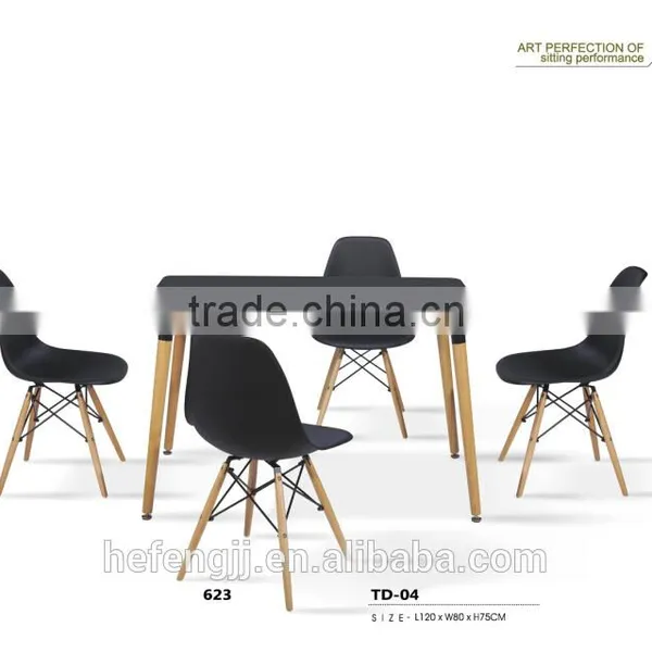 Wooden Dining Set With 4 White Plastic Chairs Dining Table photo-2