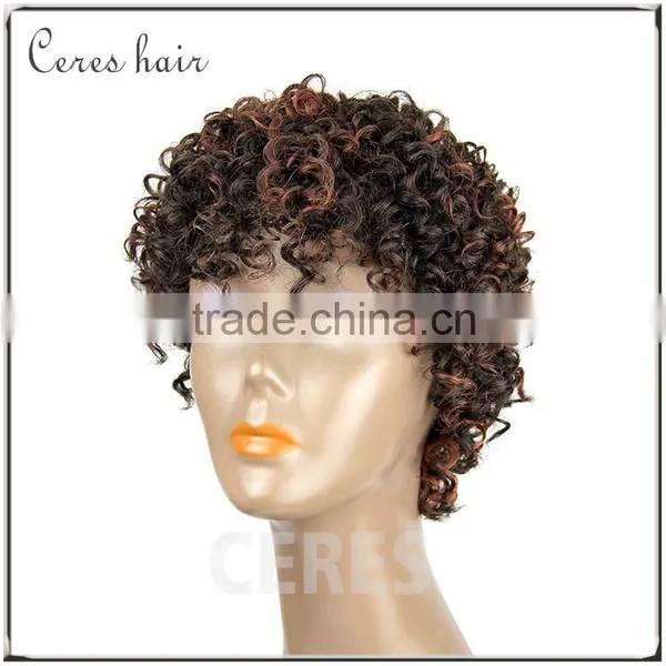 100% Human Hair Short Spring Curl Lace Front Wig Mixed Flaxen Color Brazilian Human Hair Wig at Factory Wholesale Price photo-2