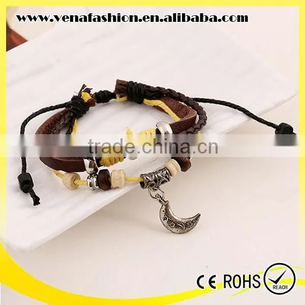 Moon Multilayers Cheap Teen Leather Cuff Bracelet photo-2