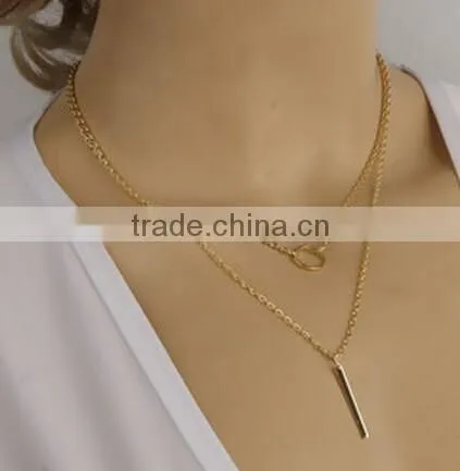 Fashion Gold Bar Circle Pendant Charm Plated Wedding Chain Necklace Jewelry photo-3