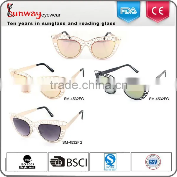 SM-4532FG Wholesale Sunglasses 2016 Popular Fashion Cat Eye Metal Sunglasses Hot Supplier's Choice