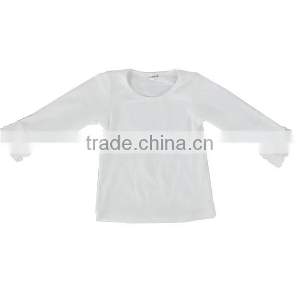 Wholesale 2016 Infant/toddler Baby Pure White/pink/grey/ivory Cotton Double Ruffle Girls Long Sleeves t Shirt photo-3
