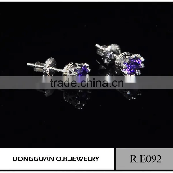 925 Silver Rhodium Plated Blue Zirconia Stud Earrings for Woman photo-2