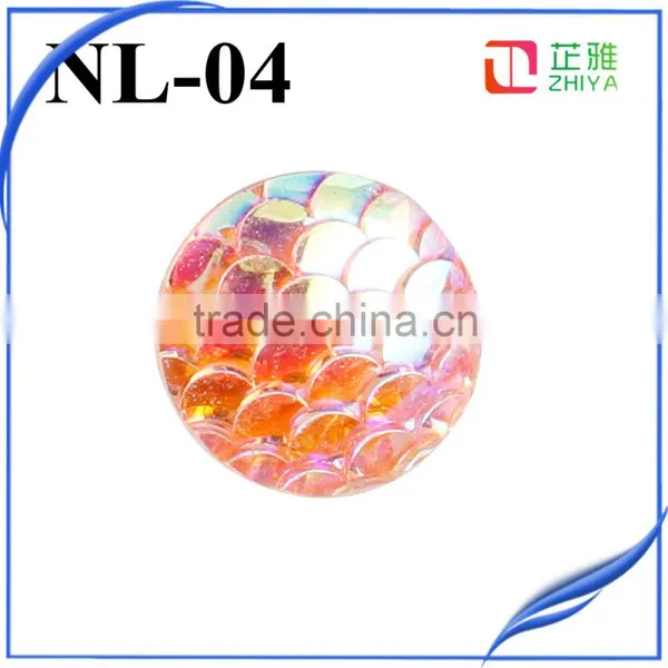 Mermaid Fish Scale Cabochons, Round Resin Metallic, Colorful AB Iridescent photo-2