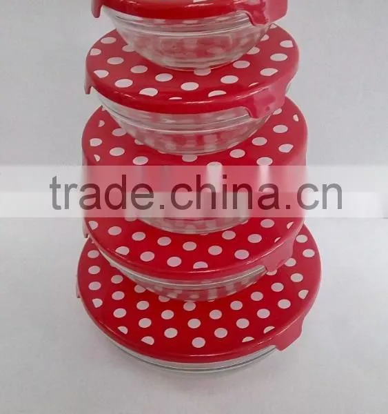 5 Pieces Red Spot Glass Bowl Set With Clear Lids photo-2