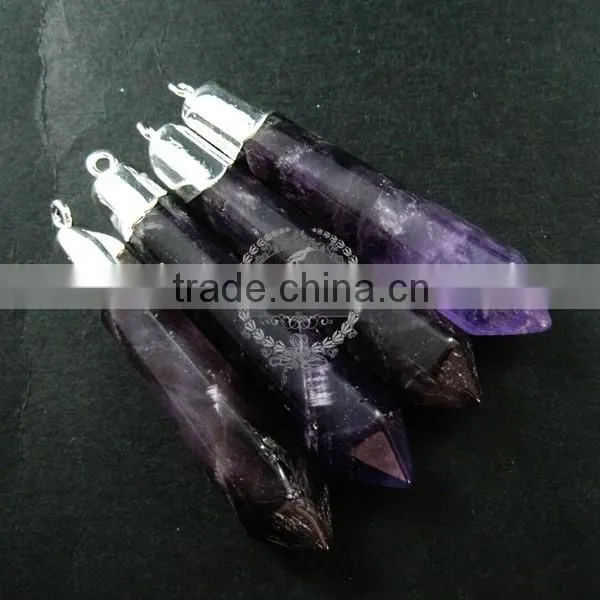 55x12mm Faceted Pillar Amethyst Stick Stone Pendant Charm Silver Bail DIY Jewelry Findings Supplies 1800136 photo-2