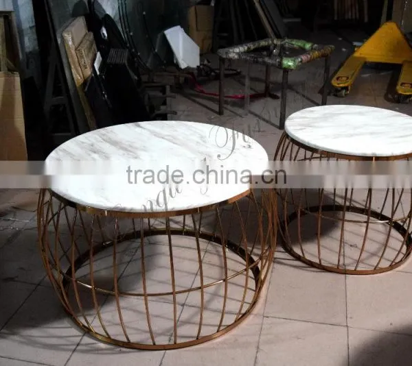 European Style Coffee Table Glass Side Table Stainless Steel Gold Side Table C8099 photo-2
