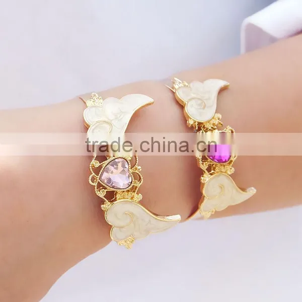 Crystal Heart Angel Wing Cuff Bangle Gold Angel Wing Cuff Bangle photo-3
