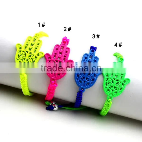 Neon Fluorescent Hamsa Hand Charm Cord Hand Braided Bracelet Friendship Bracelet for Promotion Gift photo-5