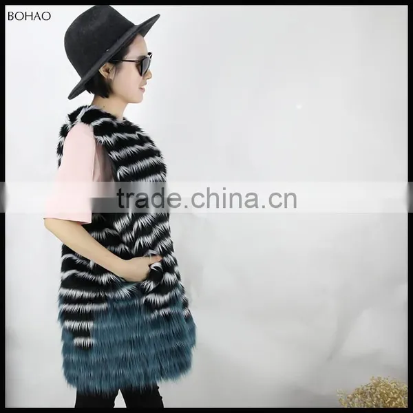 European Style Best Quality Blue Faux Fur Vests For Women photo-2