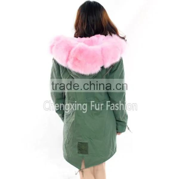 CX-G-P-08E Latest European Style High Quality Rex Rabbit Fur Lined Parka Jacket photo-3