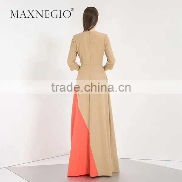 Retail Online Shopping Latest Dress Designs Photos Women Contrast Maxi Evening Dress Long Sleeve photo-5
