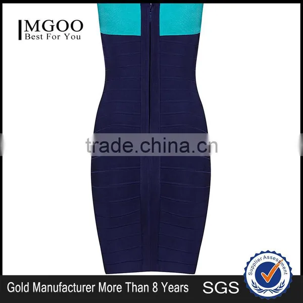 MGOO Cheap Clothes China Custom OEM/ODM Strapless Bodycon Dress Contrast Blue Party Dress Sexy Bandage Vestidos H206 photo-3