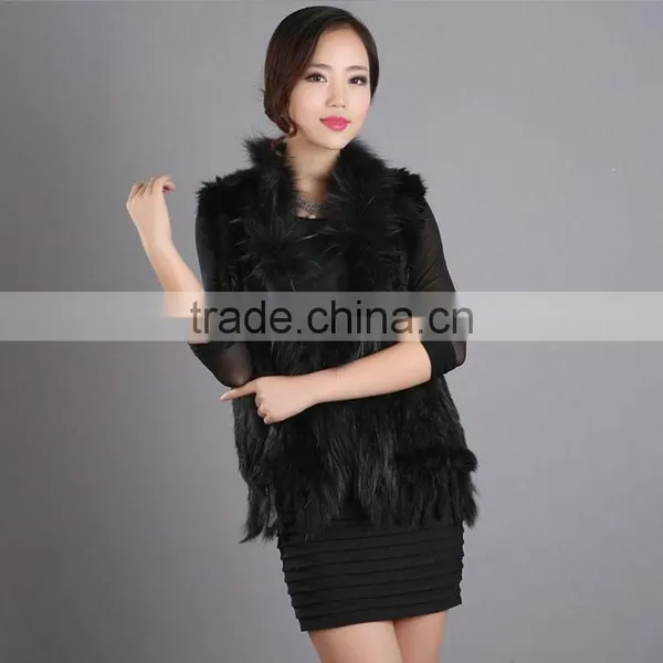 Myfur Women Real Hooded Raccoon And Knitted Rabbit Fur Vest For Lady photo-3