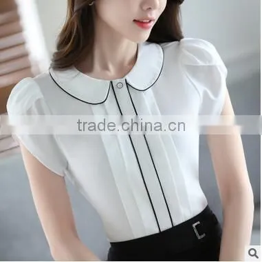 Juqian Brand Fashion Design Short Sleeve New Blouse Summer Ladies Chiffon Shirts photo-3