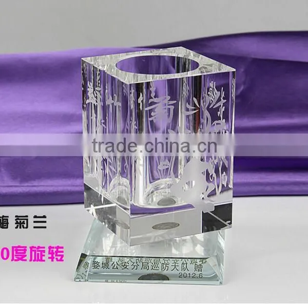 Promotional Logo Customized Personalized Office Crystal Glass Desktop Pen Holder photo-5