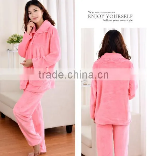 Pink Simple Flannel Fleece Women Sleepwear High Quality photo-4