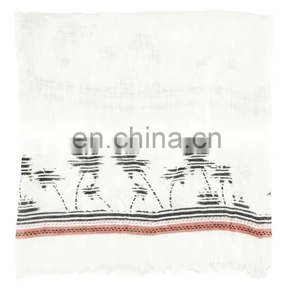 Wholesale Hot Selling Cheap Price White Scarf Palm Striped Tree Print Scarf for Women photo-2