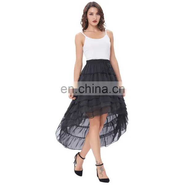 Belle Poque Women Ladies Amelia Steampunk Elastic Waist Ruffled Chiffon Black Color Cake Skirt BP000227-1 photo-3