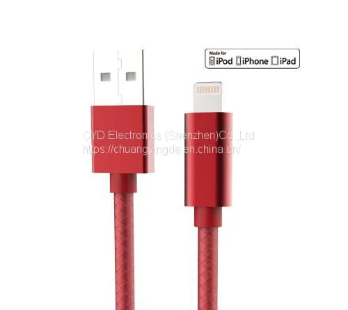 Nylon Braided Aluminium Alloy Housing Design MFi USB Data Cable for IPhone