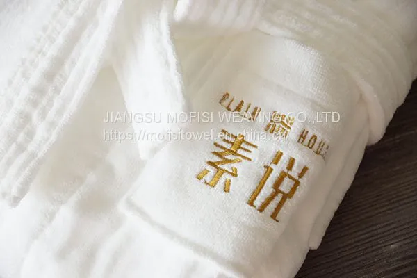 Shawl Collar Bathrobe 100% Cotton White Robe With Embroidery photo-2