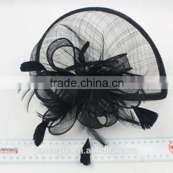 New Arrival Fashion Black Sinamay Base Fascinator Hat With Feather photo-3