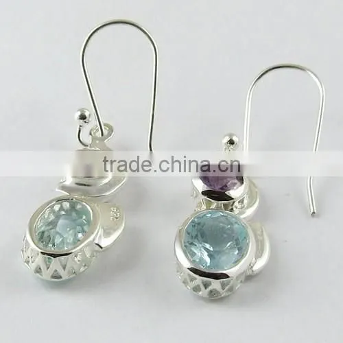 Love Power !! Blue Topaz & Amethyst 925 Sterling Silver Earring, 925 Sterling Silver Jewelry, Gemstone Silver Jewelry photo-5
