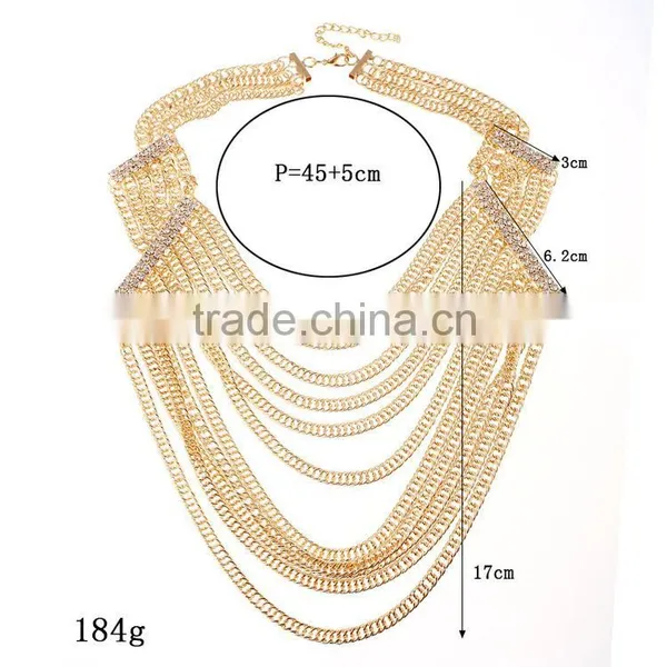 Europe And America High Quaity Gold Plated Long Section Of Multilayer Metal Necklace photo-2
