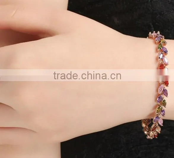 18K Rose Gold Plated Marquise-cut AAA Multicolour Cubic Zircon Bracelet Bangle European Vintage Charm Bracelet photo-3