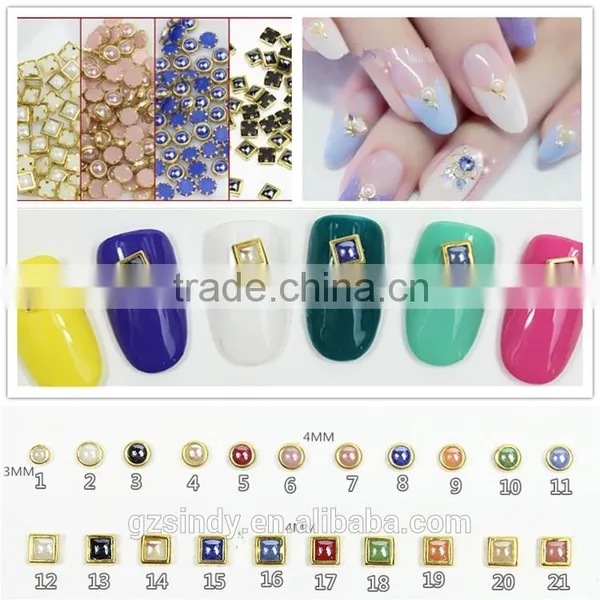 3mm/4mm Golden Edge Ceramics Pearl Stone Round/square Flat Back Rhinestones Pearl Rhinestone ZX:BK754
