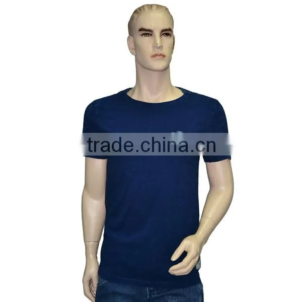 Men's T-shirt Knitted Denim Indigo Blue Enzyme Stone Washed