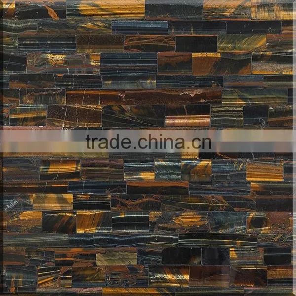 Polished Shining Tiger Eye Gemstone Tile Yellow and Blue Mixed