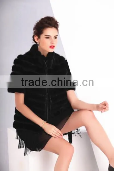 Short Sleeve Mink Tail Fur Coat for Sexy Lady photo-4