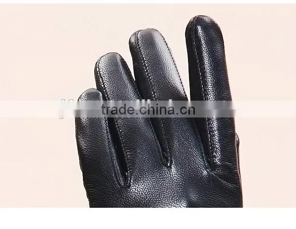 Ladies Wearing Leather Gloves With Gradient Rex Rabbit Fur Trim Genuine Sheep Skin photo-5