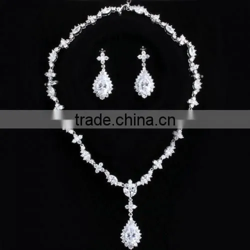 Top Design CZ Jewelry Blue Sapphire Necklace Sets 2015 Wholesale Wedding Bride Jewelry photo-3