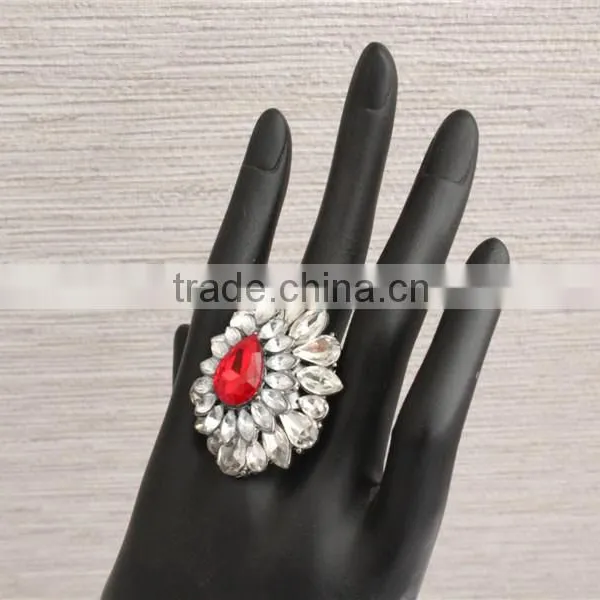 Hot Selling Cheap Custom Rhodium Crystal Ring Wholesale, Red Diamond Rings for Women photo-2