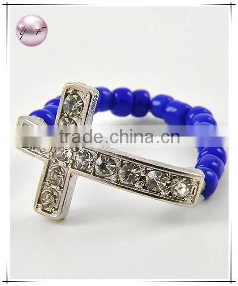 Rhodiumized Royal Blue Seed Beads Ring