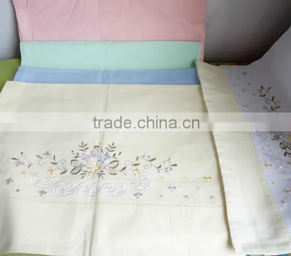 50*70CM Colorful Flowers and Stems Embroidered Hemstitched Whole Blue Color Pillowcovers photo-3