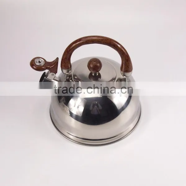 Silver Stainless Steel Whistling Kettle With Wooden Handle photo-2