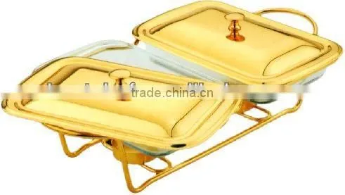 Double Rect Food Warmers With Golden Line Stand