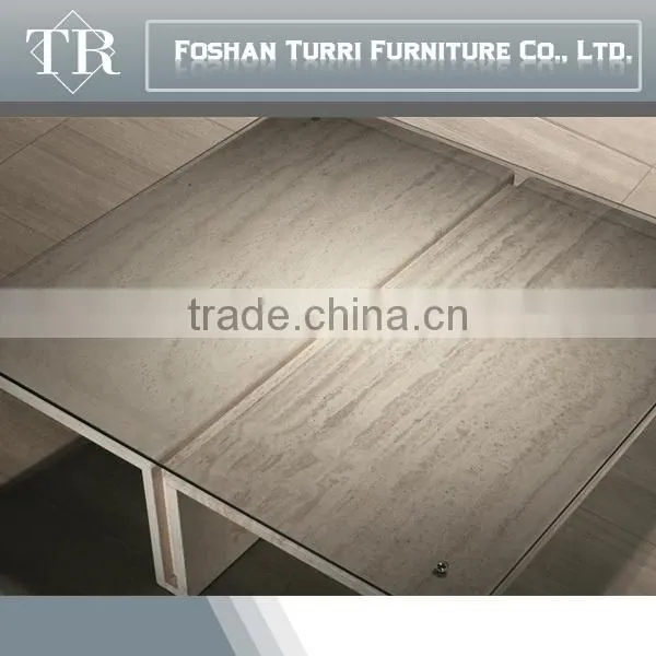Modern Nature Travertine Marble Living Room Side Table With Glass Top photo-4