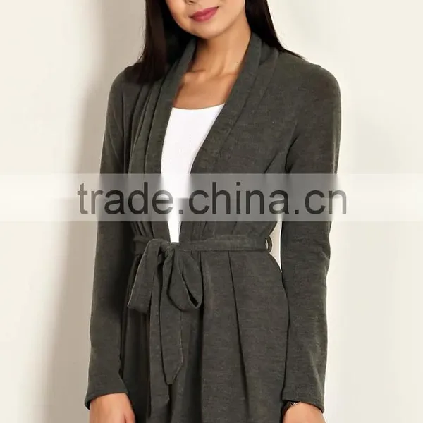 New Style Fashion Design Short Cardigan Winter Wear Loose Large Size Ladies Heather Knit Open Cardigan With Waist Tie photo-2