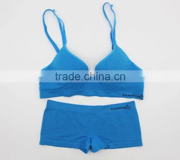 Seamless Women Sport Bra Set Without Steel Ring Ladies Underwears and Panties Girls Bra and Boyshort photo-2