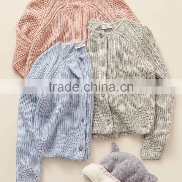 High Quality Girl's Cable Shoulder Blue Patterned Stitched Cardigan (BKNB26) photo-4