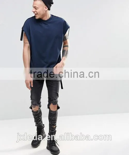 Custom Men Fashion Super Oversized Sleeveless Heavyweight Jersey T-shirt With Taping photo-3