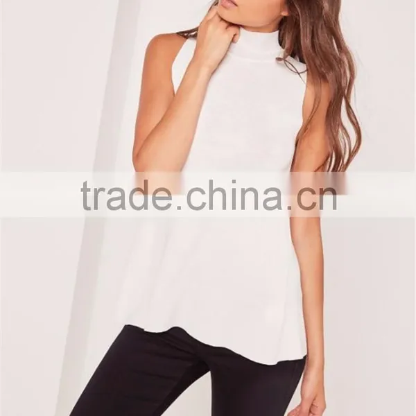 Plain White High Collar Sleeveless Knitwear With Split Back Women Wrap Back Tunic Top White photo-2