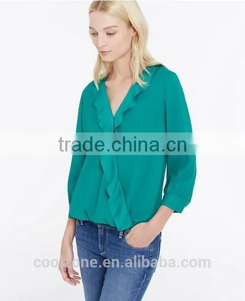 2015 New Collection Blouse 100% Polyester Dissymmetry Front Lady Blouse photo-2